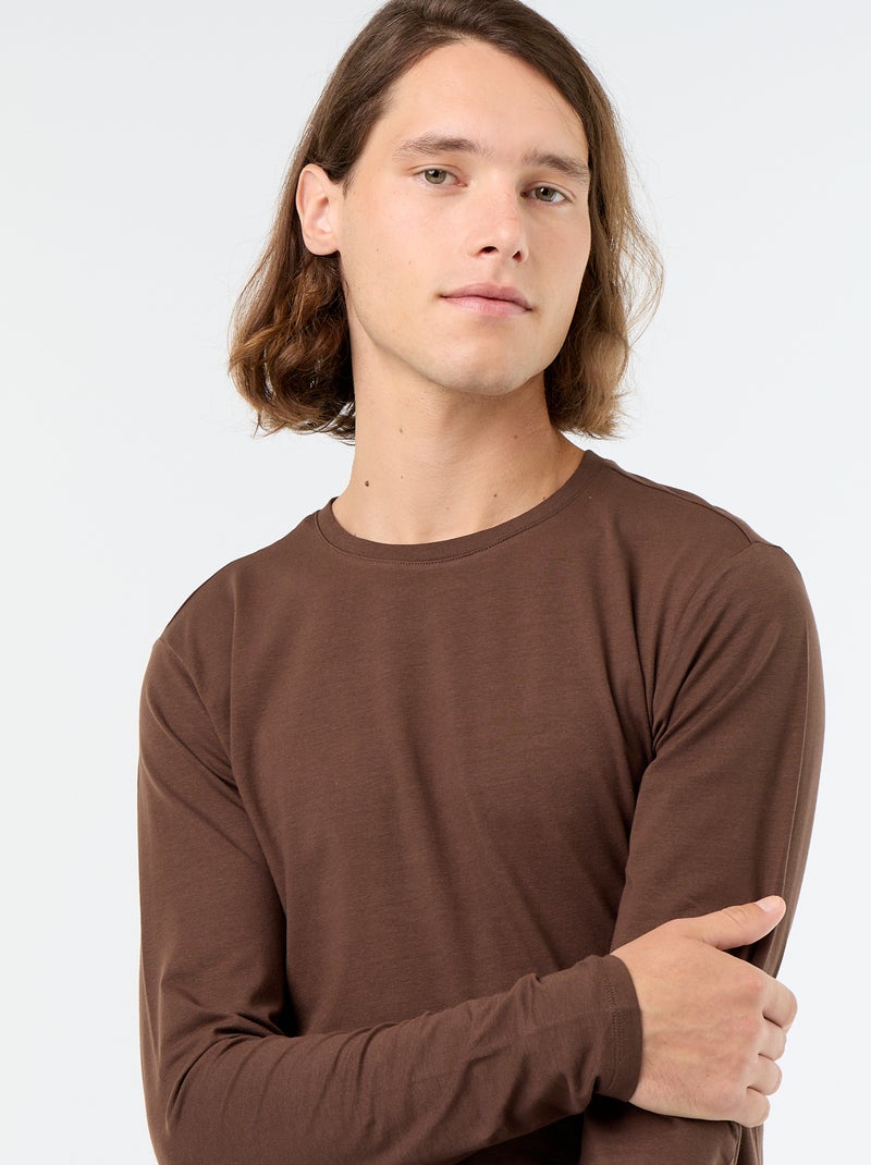 T-shirt a maniche lunghe a tinta unita Marrone - Kiabi