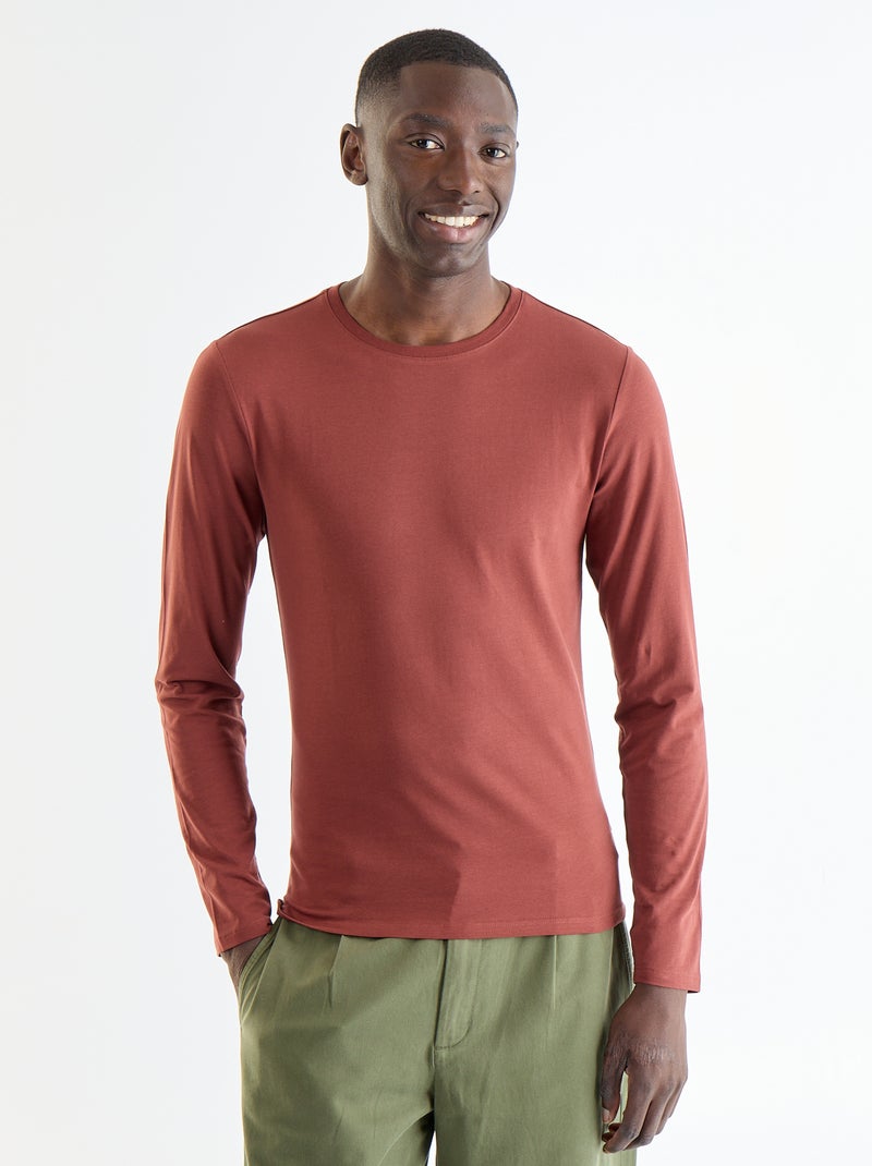 T-shirt a maniche lunghe a tinta unita Marrone - Kiabi