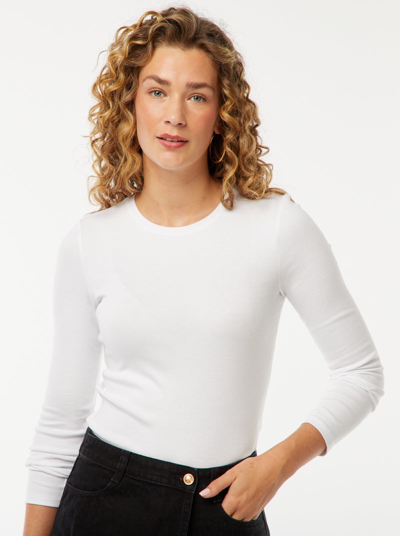 T-shirt a maniche lunghe bianco - Kiabi