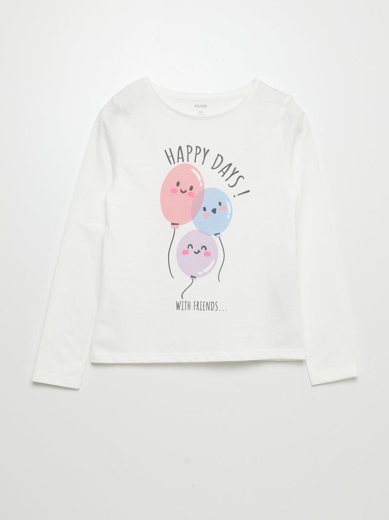 T-shirt a maniche lunghe 'compleanno' BIANCO - Kiabi