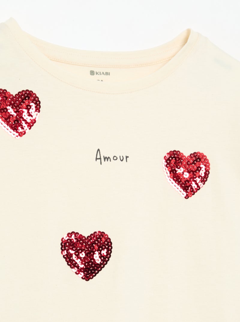 T-shirt a maniche lunghe con animazione Beige - Kiabi