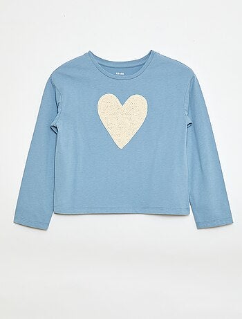 T-shirt a maniche lunghe con animazione ricamata sul davanti