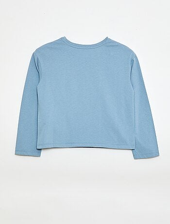 T-shirt a maniche lunghe con animazione ricamata sul davanti