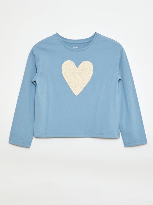 T-shirt a maniche lunghe con animazione ricamata sul davanti - Kiabi