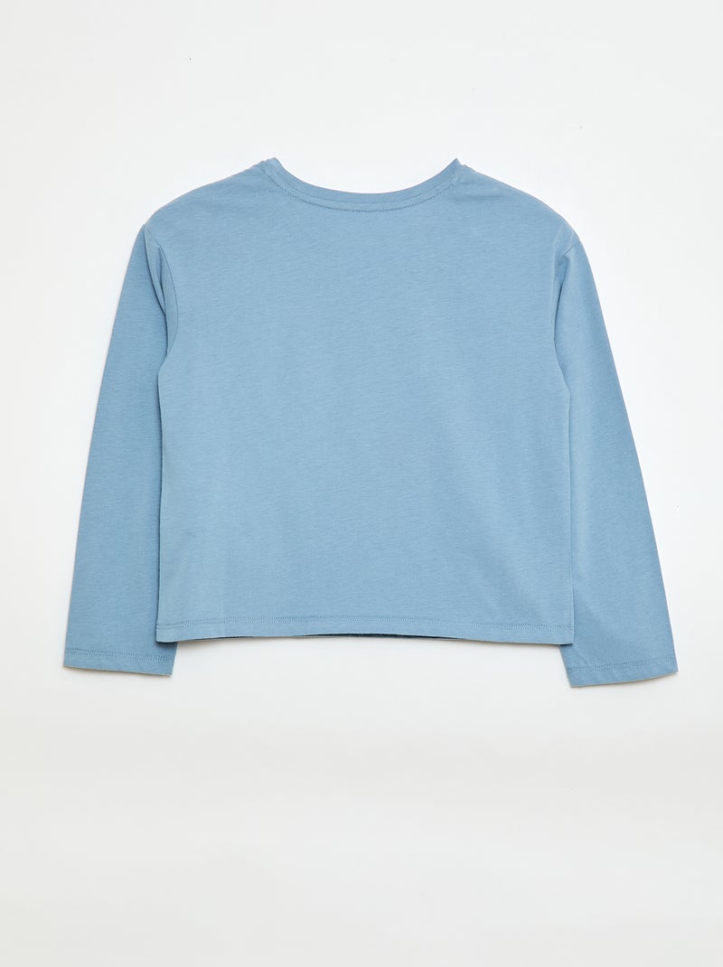 T-shirt a maniche lunghe con animazione ricamata sul davanti Blu - Kiabi