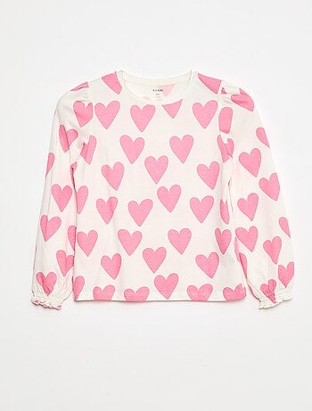 T-shirt a maniche lunghe con arricciature sulle spalle