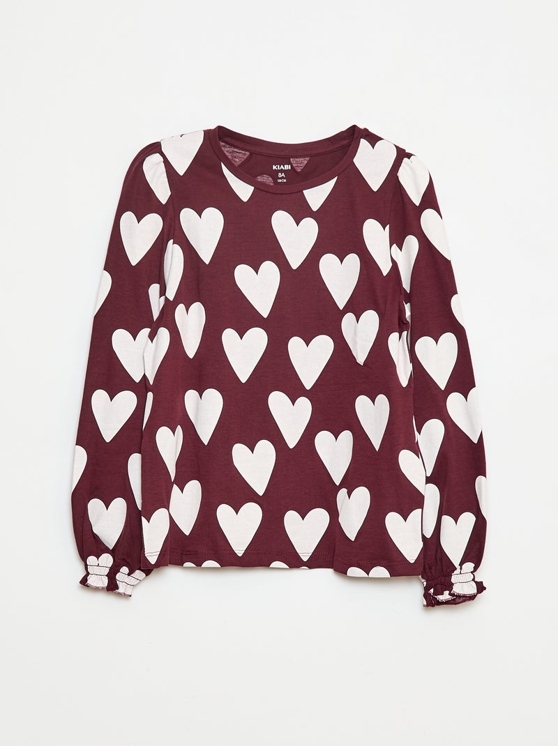 T-shirt a maniche lunghe con arricciature sulle spalle Marrone - Kiabi