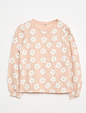 T-shirt a maniche lunghe con arricciature sulle spalle