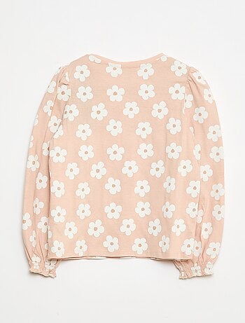 T-shirt a maniche lunghe con arricciature sulle spalle