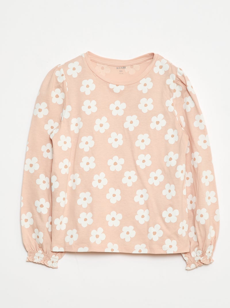 T-shirt a maniche lunghe con arricciature sulle spalle Rosa - Kiabi