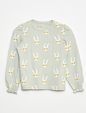 T-shirt a maniche lunghe con arricciature sulle spalle