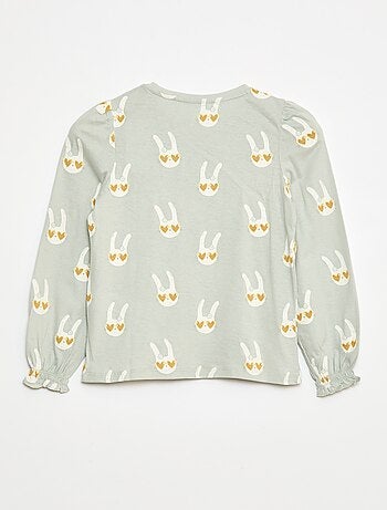 T-shirt a maniche lunghe con arricciature sulle spalle