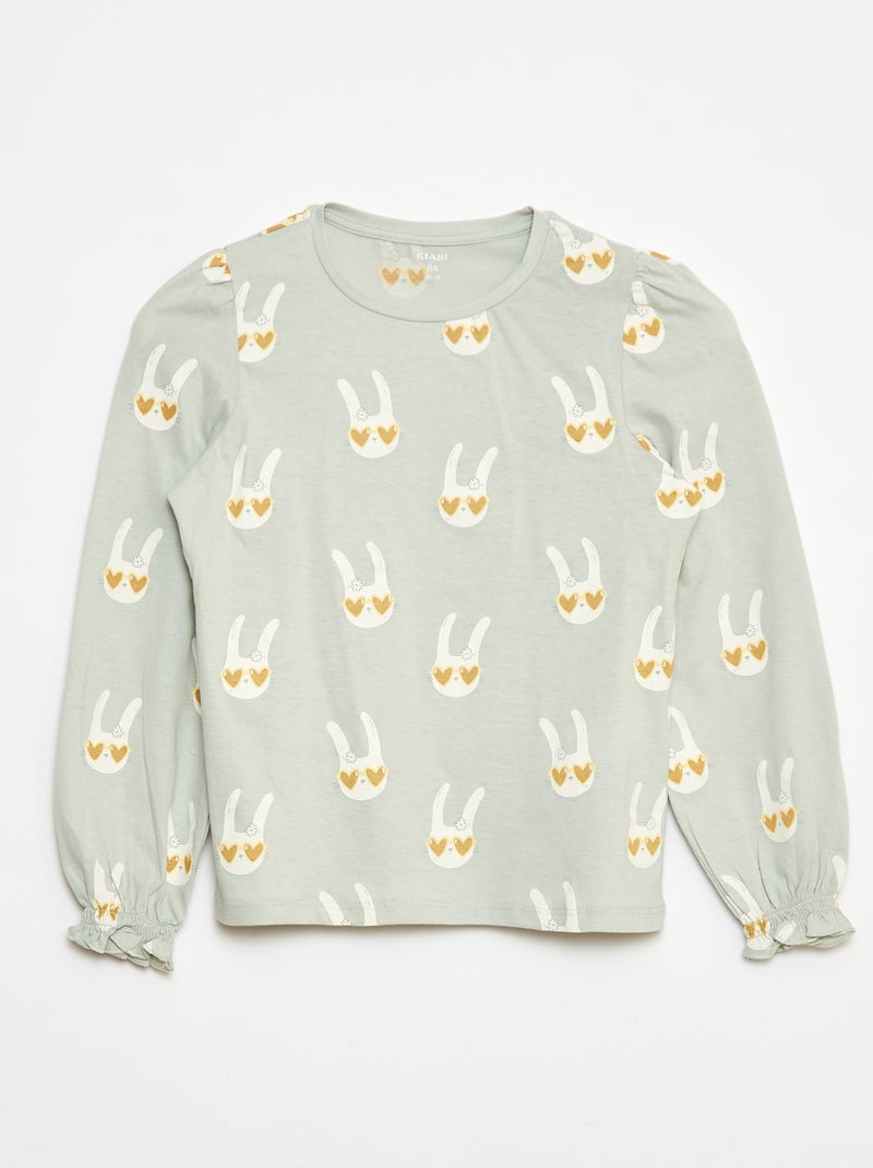 T-shirt a maniche lunghe con arricciature sulle spalle Verde - Kiabi