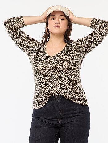 T-shirt a maniche lunghe con bordo a coste