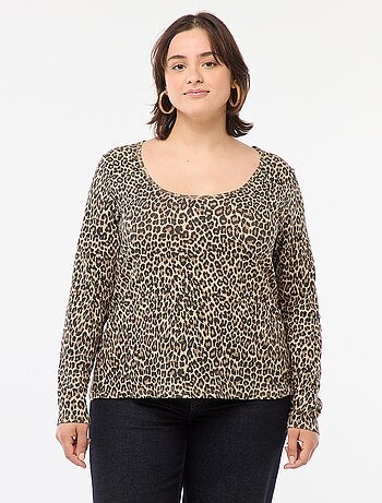 T-shirt a maniche lunghe con bordo a coste