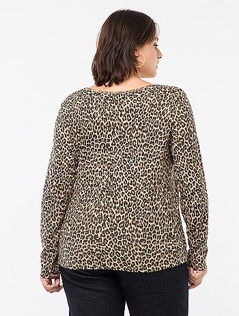 T-shirt a maniche lunghe con bordo a coste