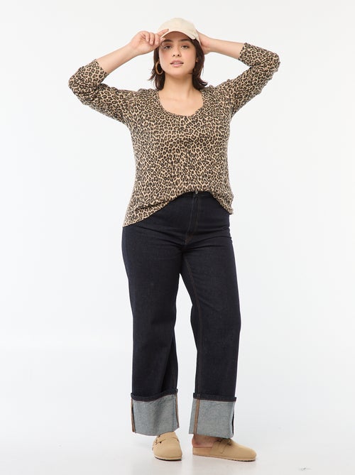 T-shirt a maniche lunghe con bordo a coste - Kiabi