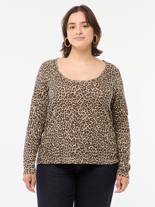 T-shirt a maniche lunghe con bordo a coste - Kiabi