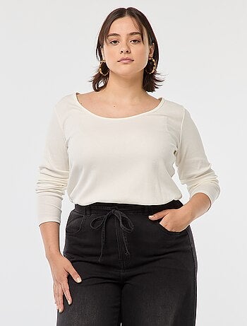 T-shirt a maniche lunghe con bordo a coste