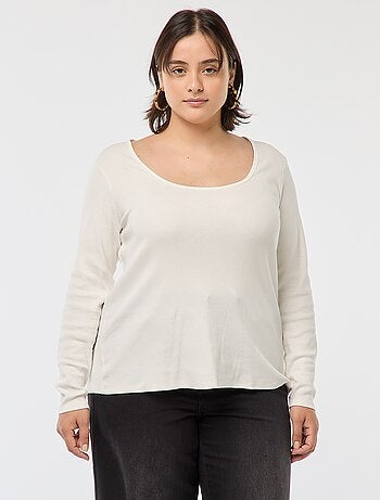 T-shirt a maniche lunghe con bordo a coste