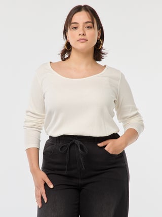 T-shirt a maniche lunghe con bordo a coste