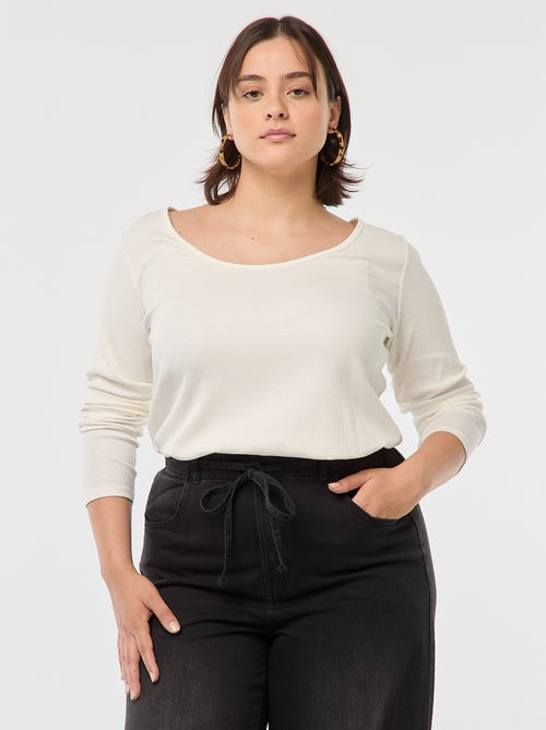 T-shirt a maniche lunghe con bordo a coste - Kiabi