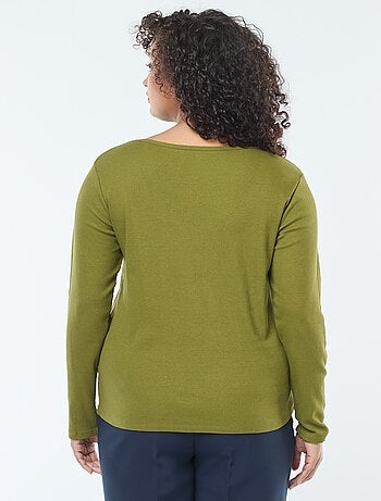 T-shirt a maniche lunghe con bordo a coste