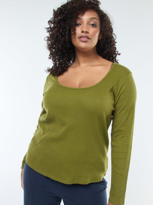 T-shirt a maniche lunghe con bordo a coste - Kiabi