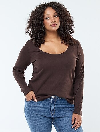 T-shirt a maniche lunghe con bordo a coste