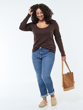 T-shirt a maniche lunghe con bordo a coste