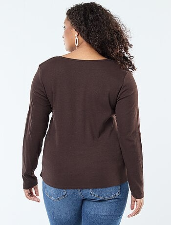 T-shirt a maniche lunghe con bordo a coste