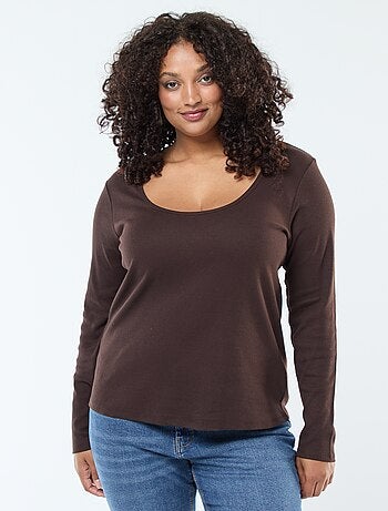 T-shirt a maniche lunghe con bordo a coste