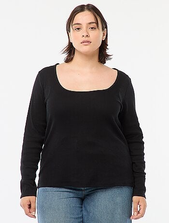 T-shirt a maniche lunghe con bordo a coste