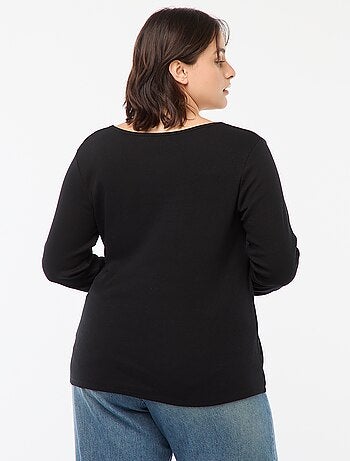 T-shirt a maniche lunghe con bordo a coste