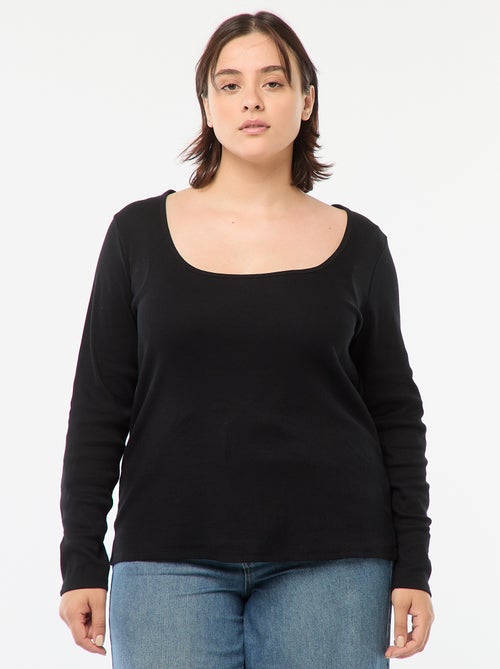 T-shirt a maniche lunghe con bordo a coste - Kiabi