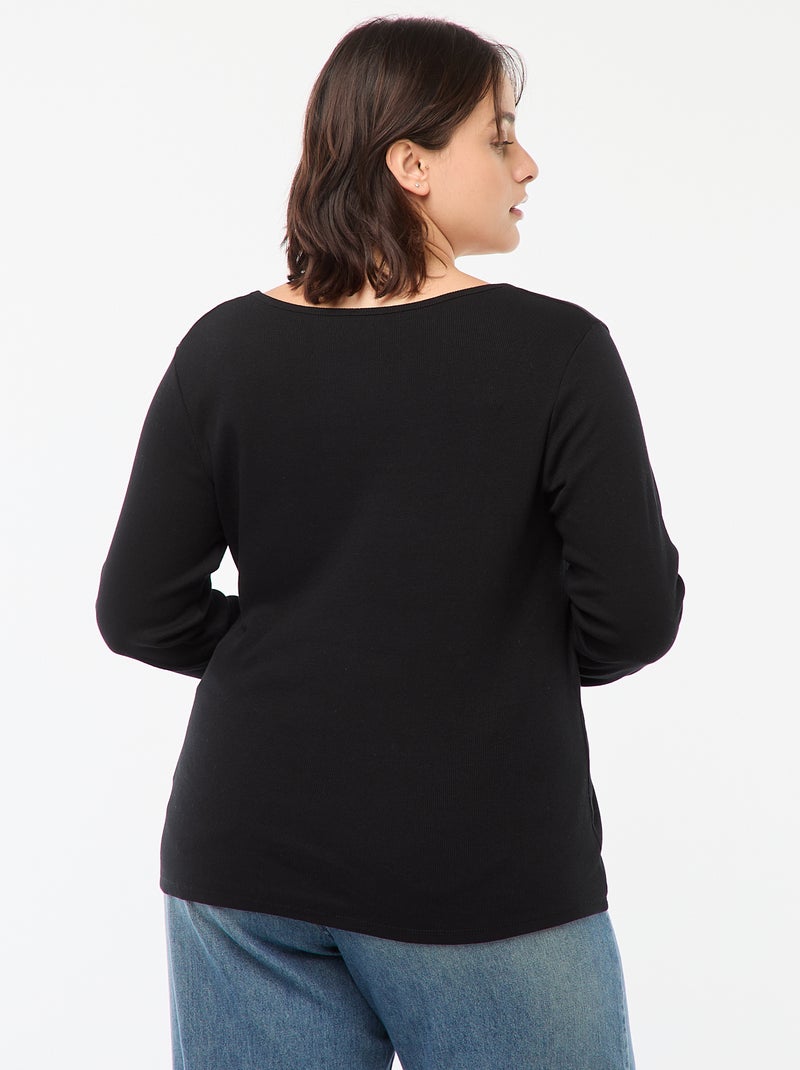 T-shirt a maniche lunghe con bordo a coste nero - Kiabi