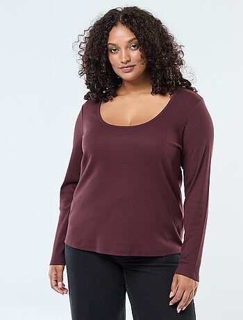 T-shirt a maniche lunghe con bordo a coste