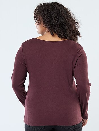 T-shirt a maniche lunghe con bordo a coste