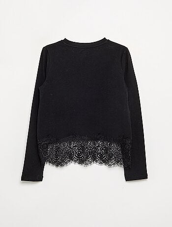 T-shirt a maniche lunghe con bordo in pizzo