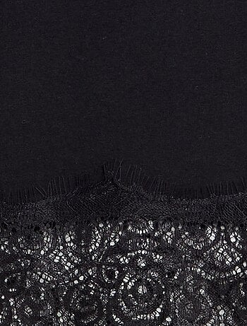 T-shirt a maniche lunghe con bordo in pizzo