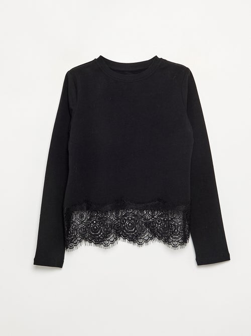T-shirt a maniche lunghe con bordo in pizzo - Kiabi