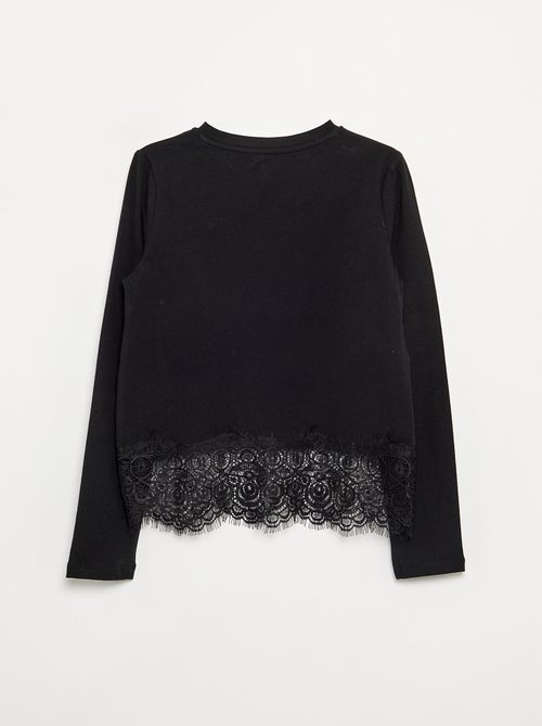 T-shirt a maniche lunghe con bordo in pizzo - Kiabi