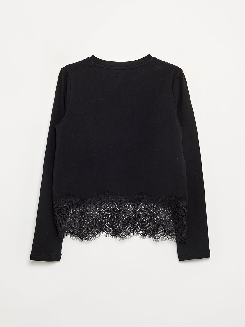 T-shirt a maniche lunghe con bordo in pizzo Nero - Kiabi