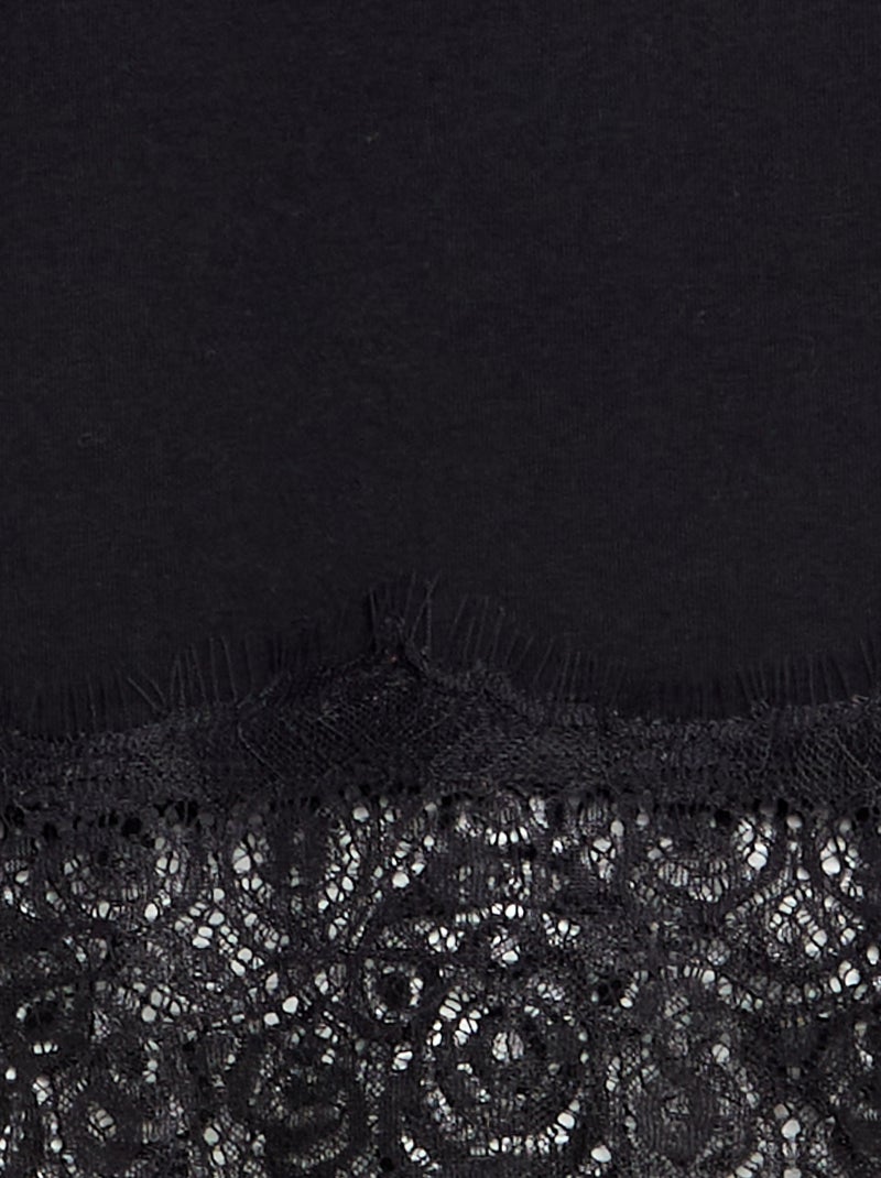 T-shirt a maniche lunghe con bordo in pizzo Nero - Kiabi