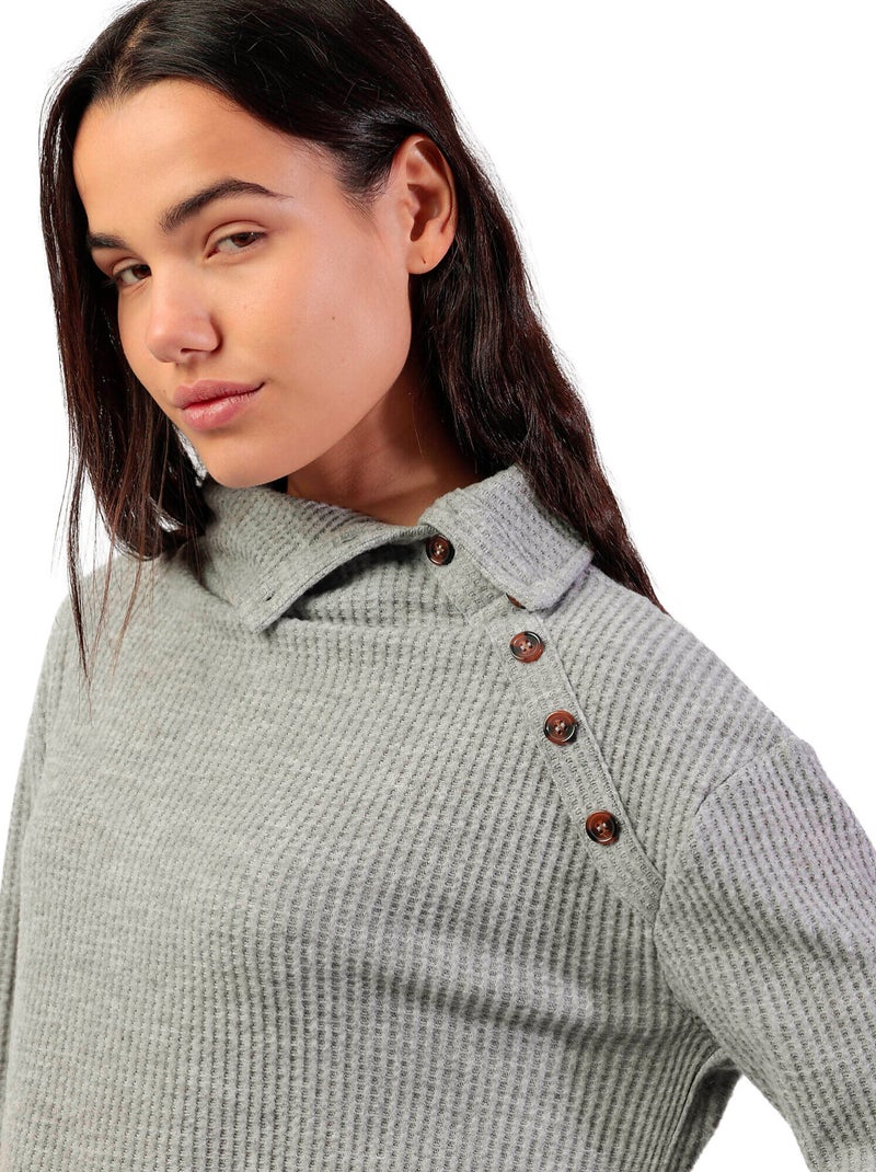 T-shirt a maniche lunghe con bottoni da donna ADMAS Grigio chiaro - Kiabi