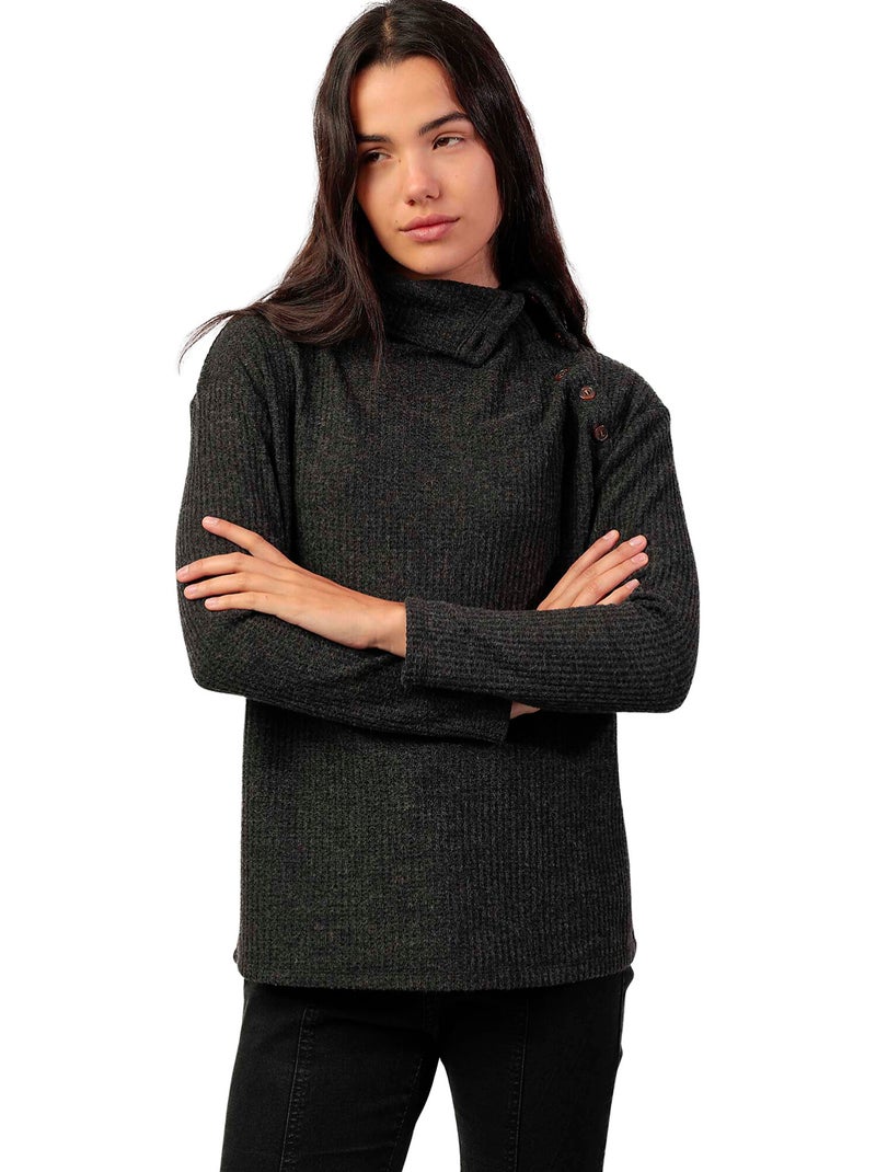 T-shirt a maniche lunghe con bottoni da donna ADMAS Grigio scuro - Kiabi