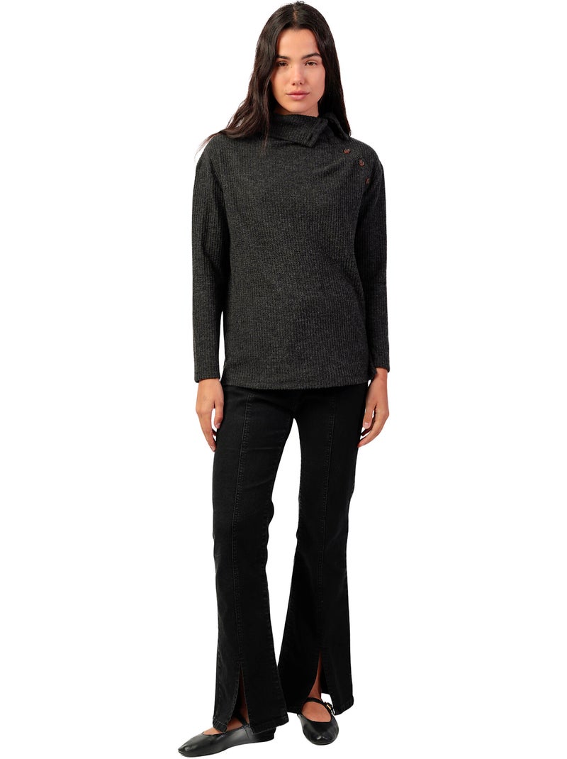 T-shirt a maniche lunghe con bottoni da donna ADMAS Grigio scuro - Kiabi