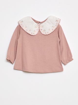 T-shirt a maniche lunghe con colletto claudine