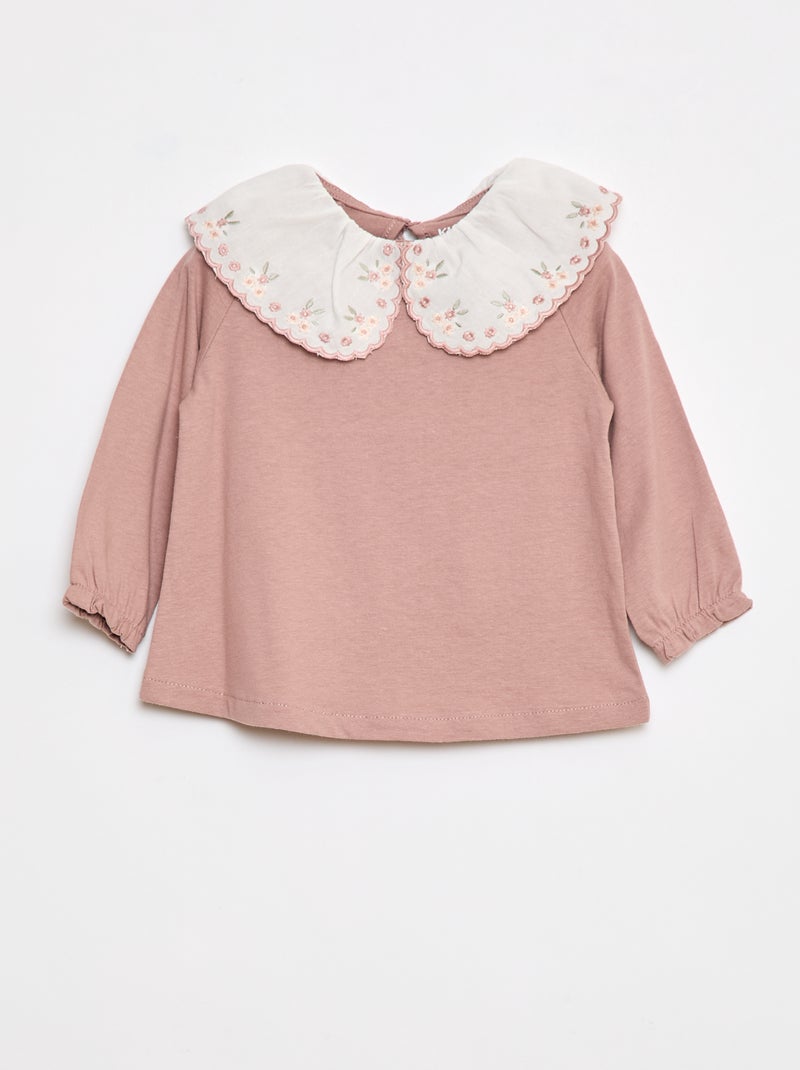 T-shirt a maniche lunghe con colletto claudine Rosa - Kiabi