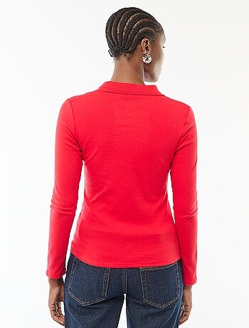 T-shirt a maniche lunghe con colletto polo